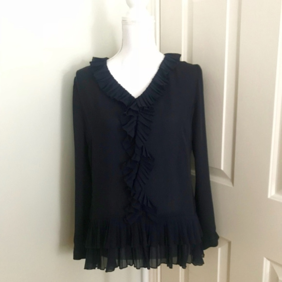 { Banana Republic } Navy Blue Ruffle Sheer Top - Picture 3 of 4